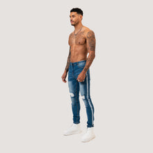 SKINNY KNEE-RIPPED PAINT PANEL JEANS - BLUE