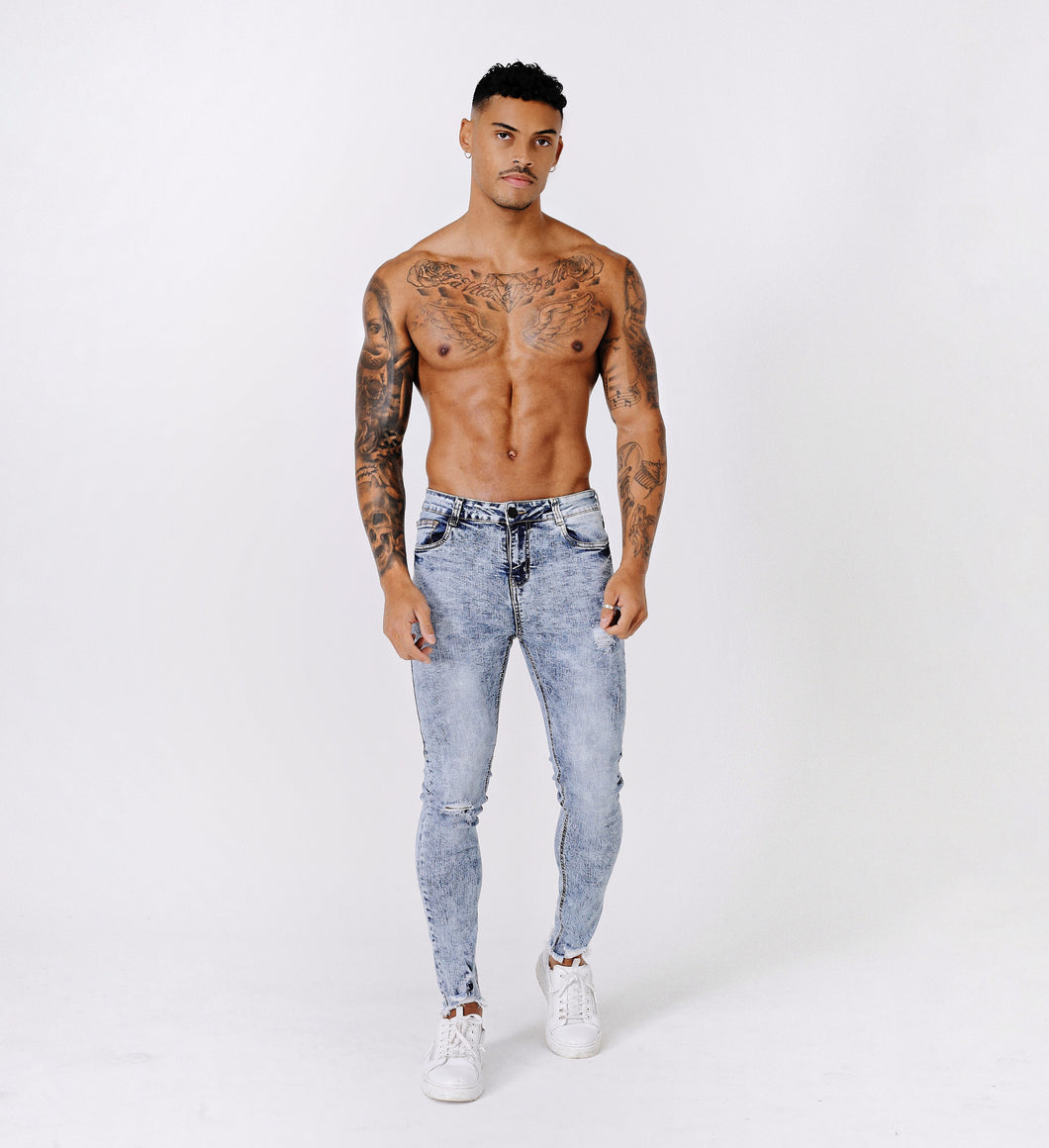 SKINNY ANKLE RIPPED-REPAIRED JEANS - BLUE