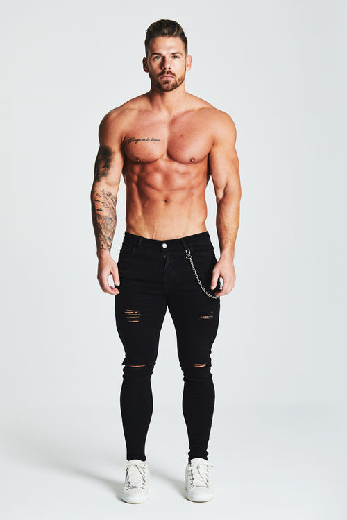 SKINNY RIPPED-REPAIRED JEANS - BLACK